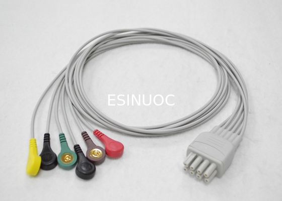 El cable de plomo reutilizable compatible con NIHON KOHDEN, 6-LD, SNAP, IEC,0.9M