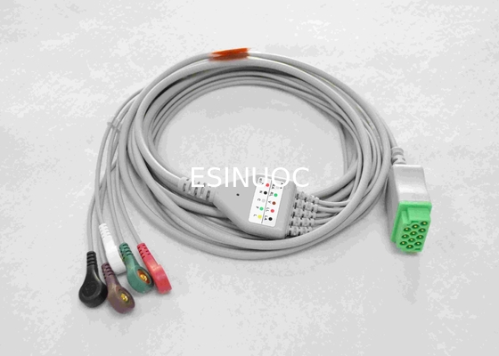 Compatible GE 11Pin de una pieza cable fijo, 5-LD,Snap,AHA,3.4M